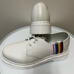 Dr. Martens White Smooth Leather Pride Oxford Shoes.